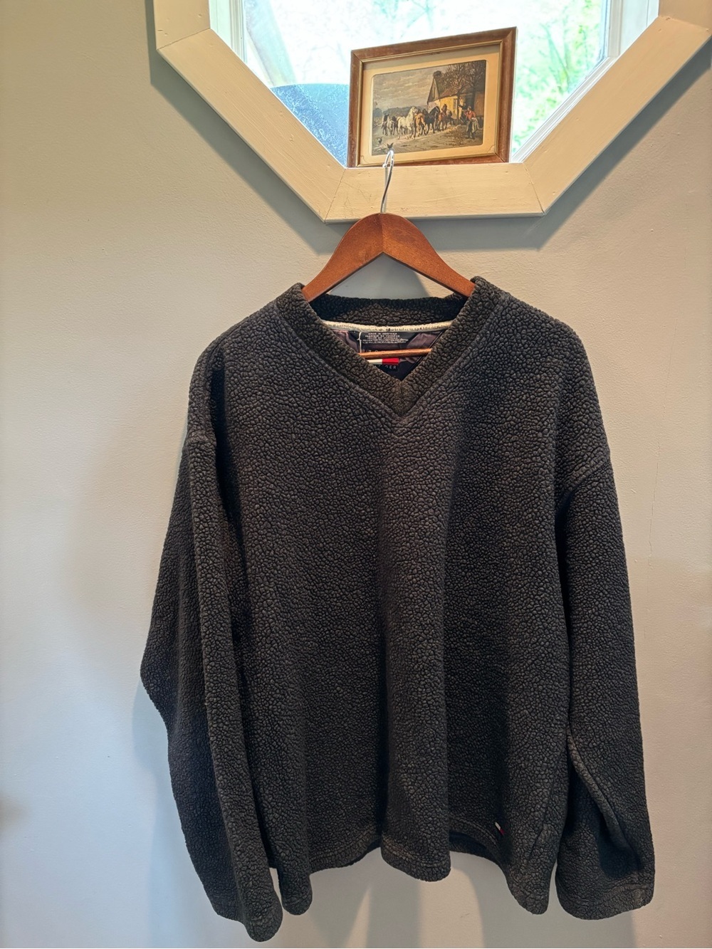 Tommy Hilfiger Men's Charcoal V-Neck Fleece Sweater